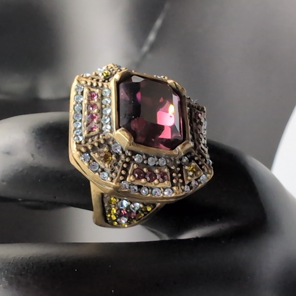 Heidi Daus| Purple Amethyst With Tricolored Crystal Accents Octagon Ring - Picture 3 of 10